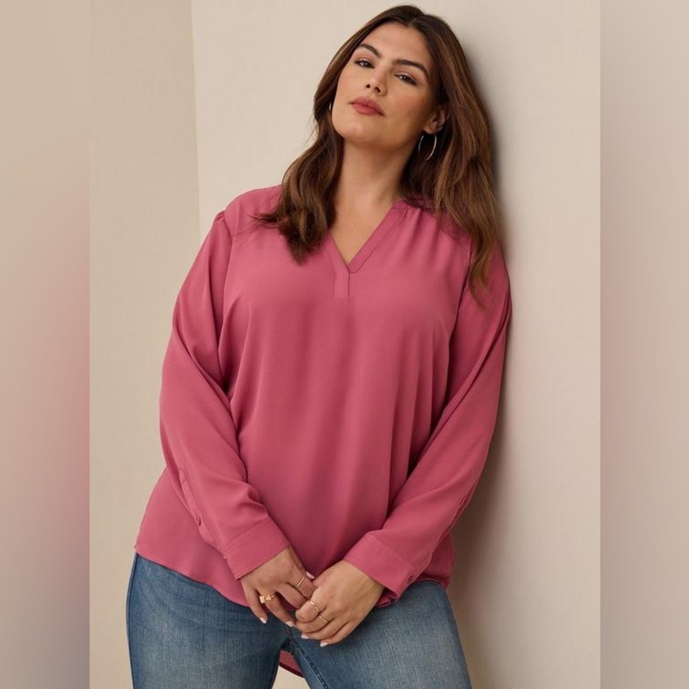 Torrid Dusty Rose Georgette Hi-Low Pullover Long Sleeve Blouse Plus Size 1X - Picture 1 of 9